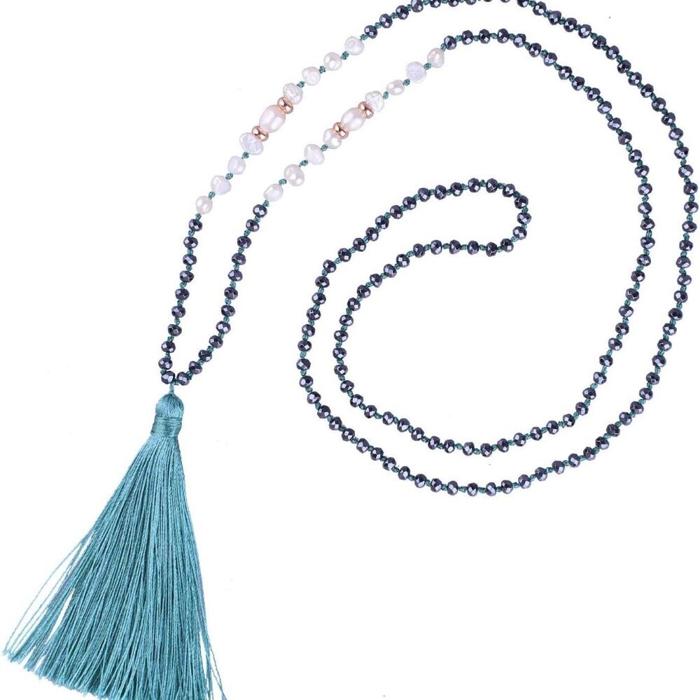 Long Tassel Necklaces Handmade Strand Pendant Natural Shell Pearls Beaded Neckla